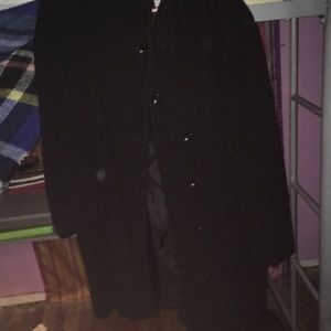 A XL long black button up pea coat